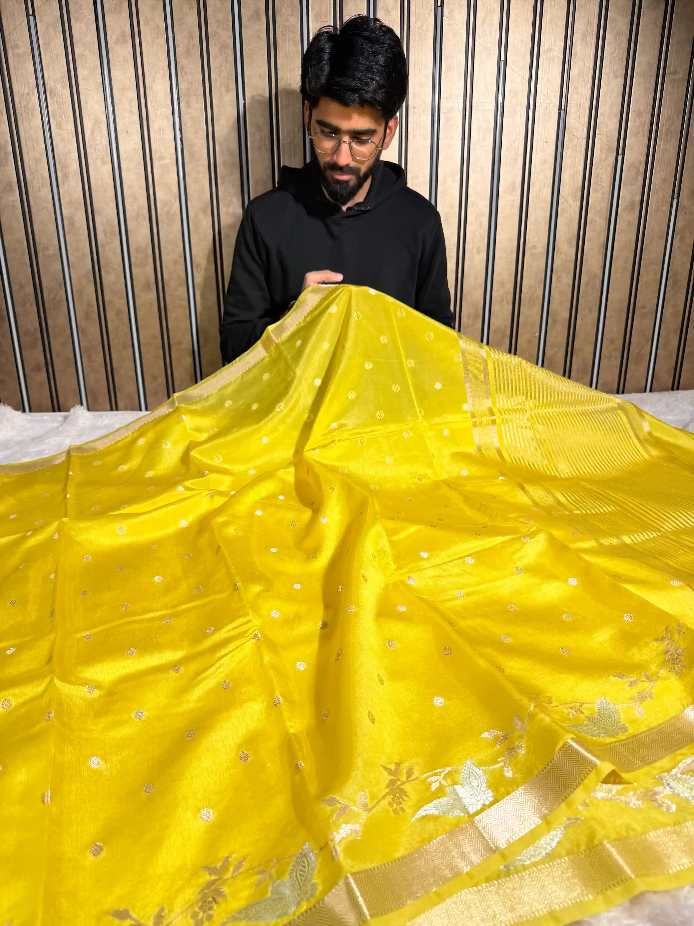 Bright Yellow Chinia Silk Intricate Banarasi Saree