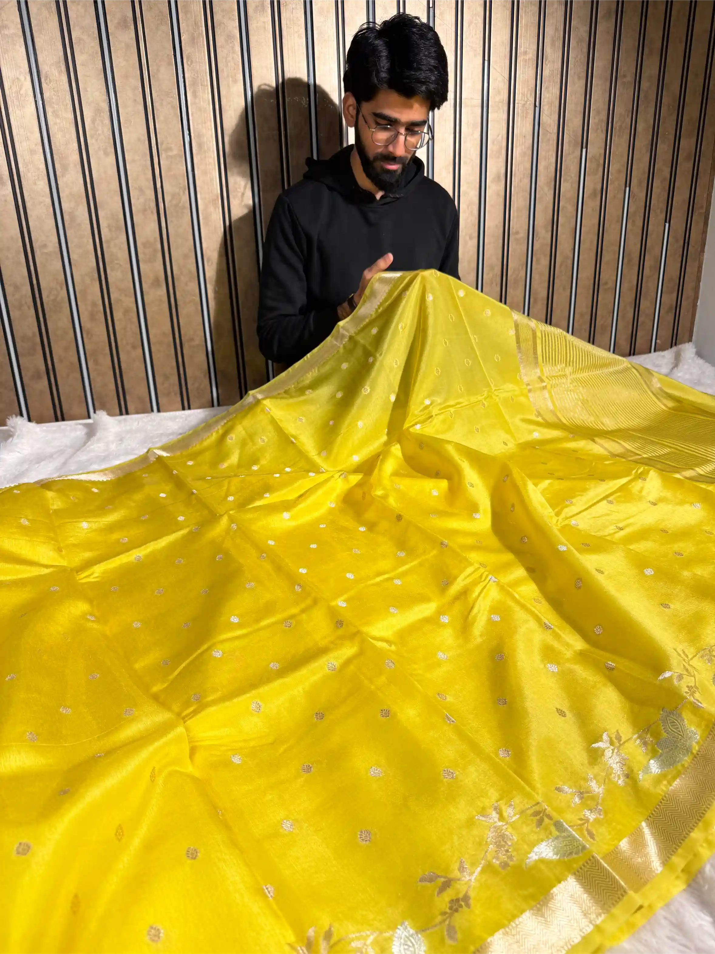 Bright Yellow Chinia Silk Intricate Banarasi Saree