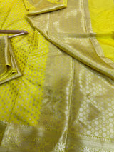 Bright Yellow Chiniya Silk Zari Buti Weave Banarasi Saree