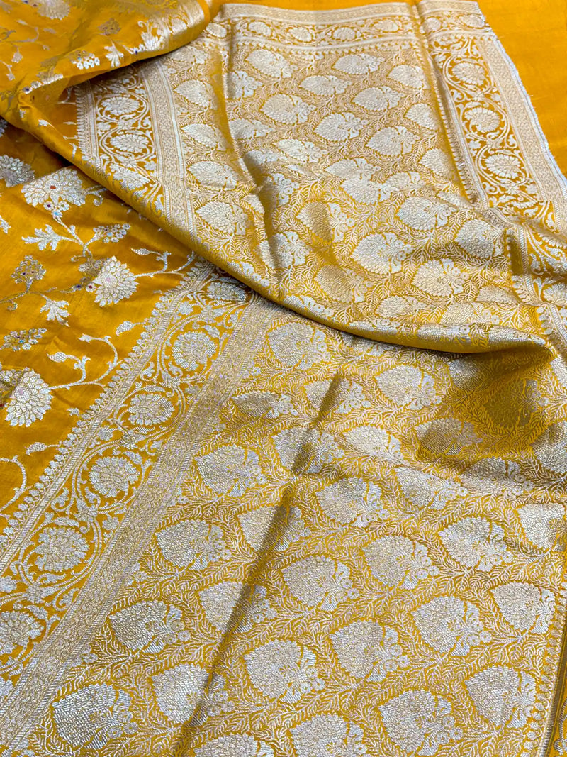 Bright Yellow Intricate Meenakari Chiniya Silk Banarasi Saree