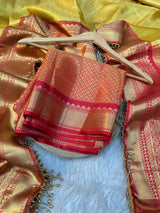 Bright Yellow Kanjivaram Tissue Silk Moti Lace Designer Saree
