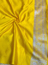 Bright Yellow Mashru Katan Silk Leheriya Weave Banarasi Saree