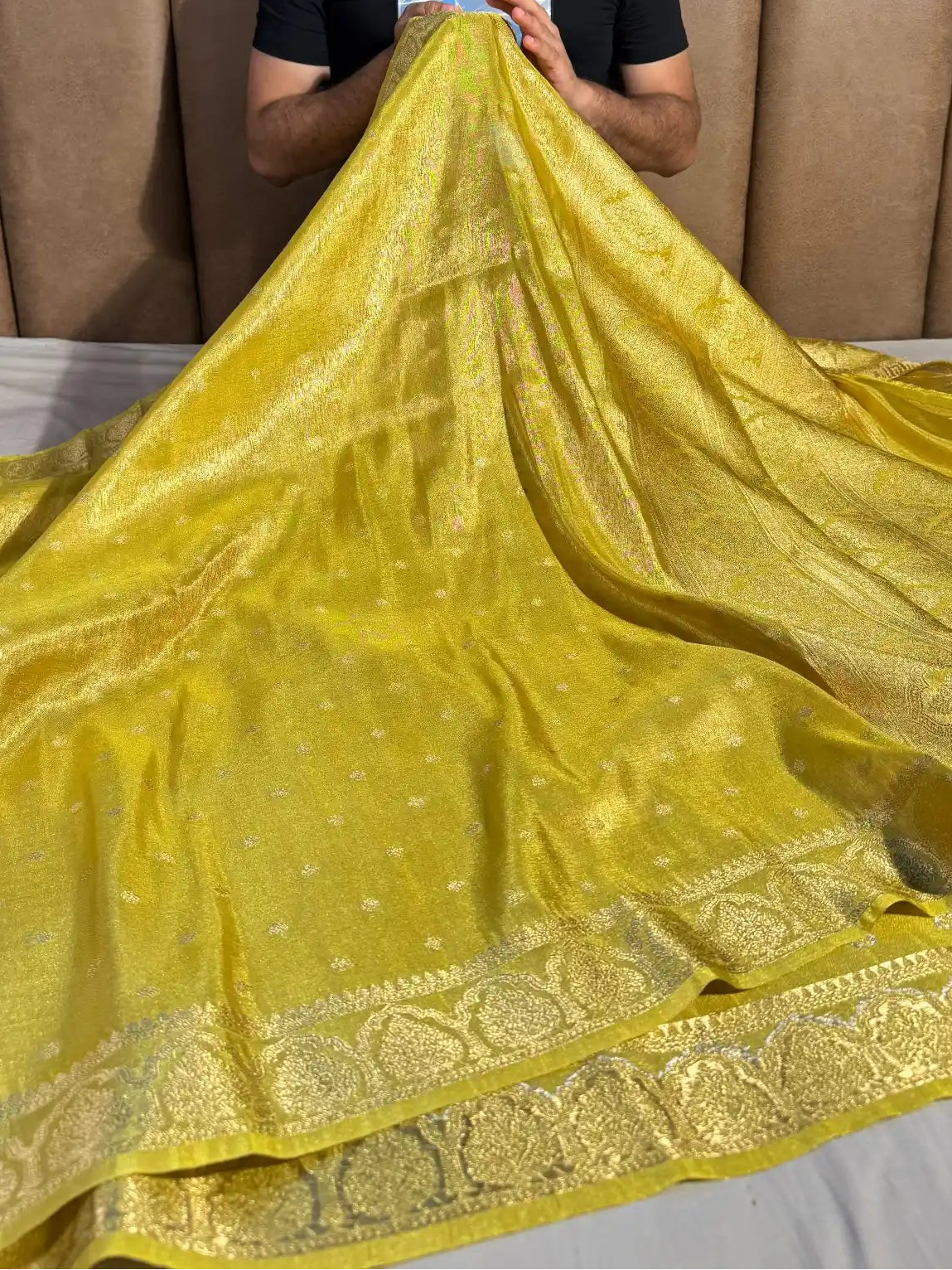 Bright Yellow Soft Luxurious Tissue Silk Saree with Rich Pallu and Blouse