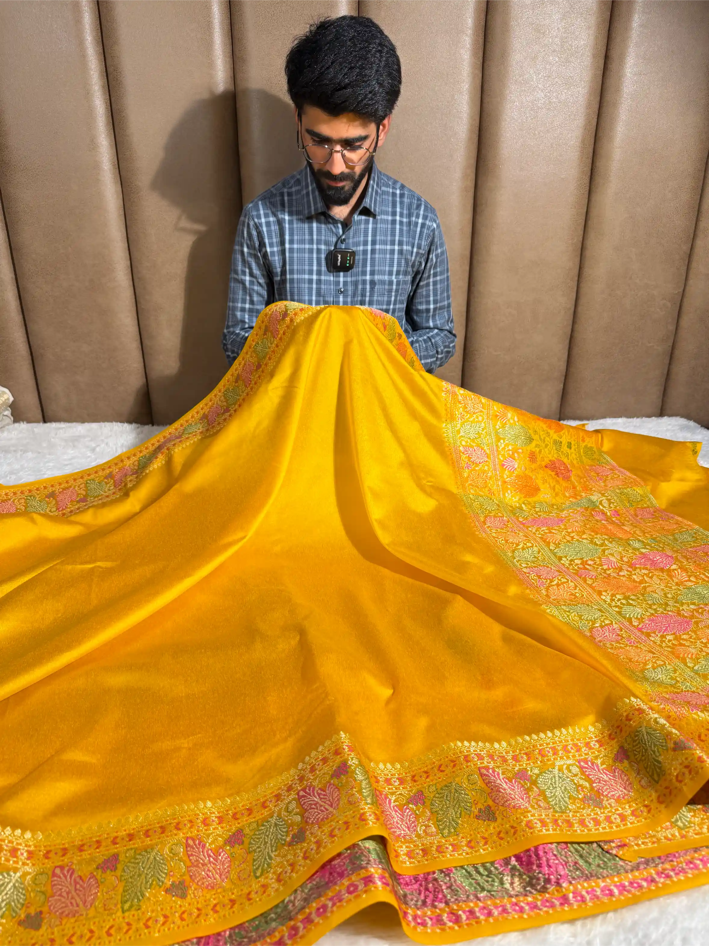 Bright Yellow Warm Silk Tilfi Meenakari Weave Banarasi Saree