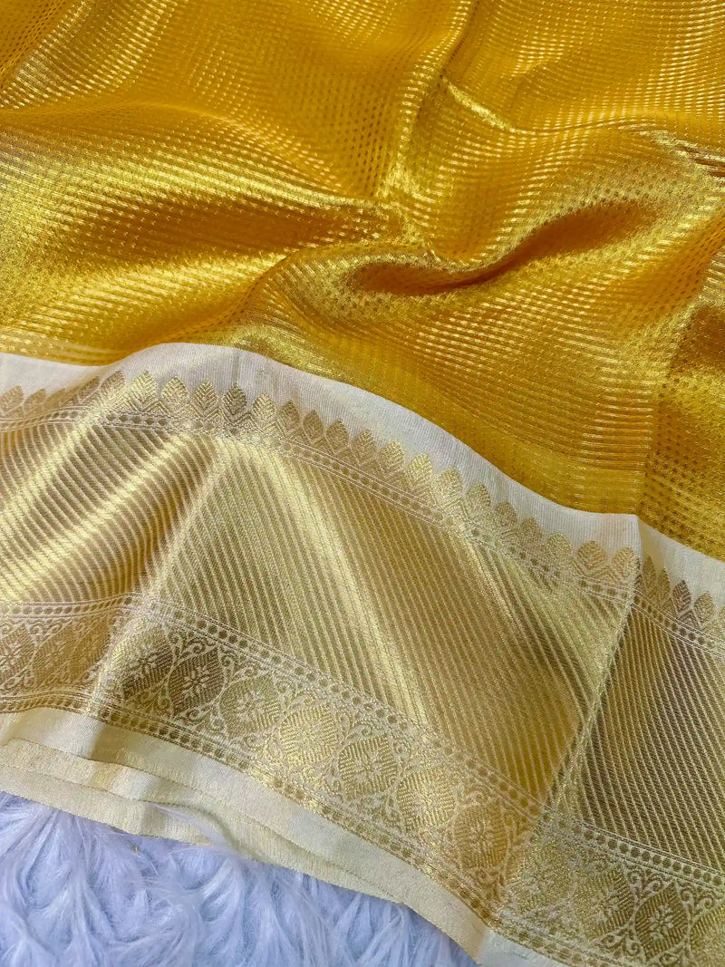 Bright Golden Yellow Tissue Silk Kanjeevaram Bridal Saree