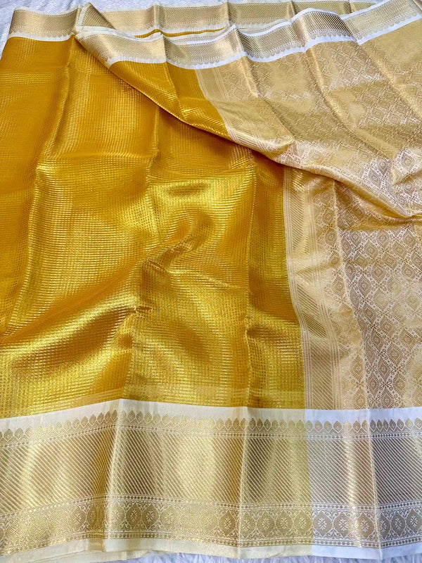 Bright Golden Yellow Tissue Silk Kanjeevaram Bridal Saree