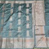 Bright Grey Chinia Silk Banarasi Saree