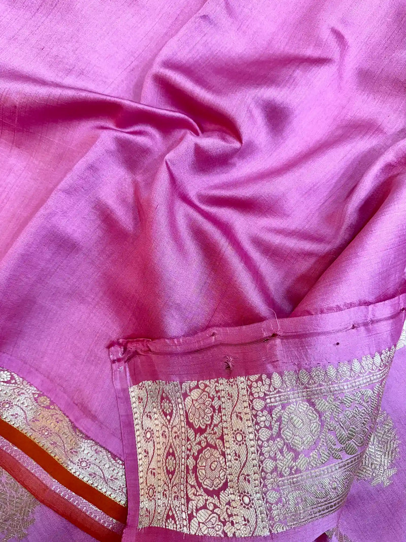 Bright Pink Pure Chiniya Silk Banarasi Saree