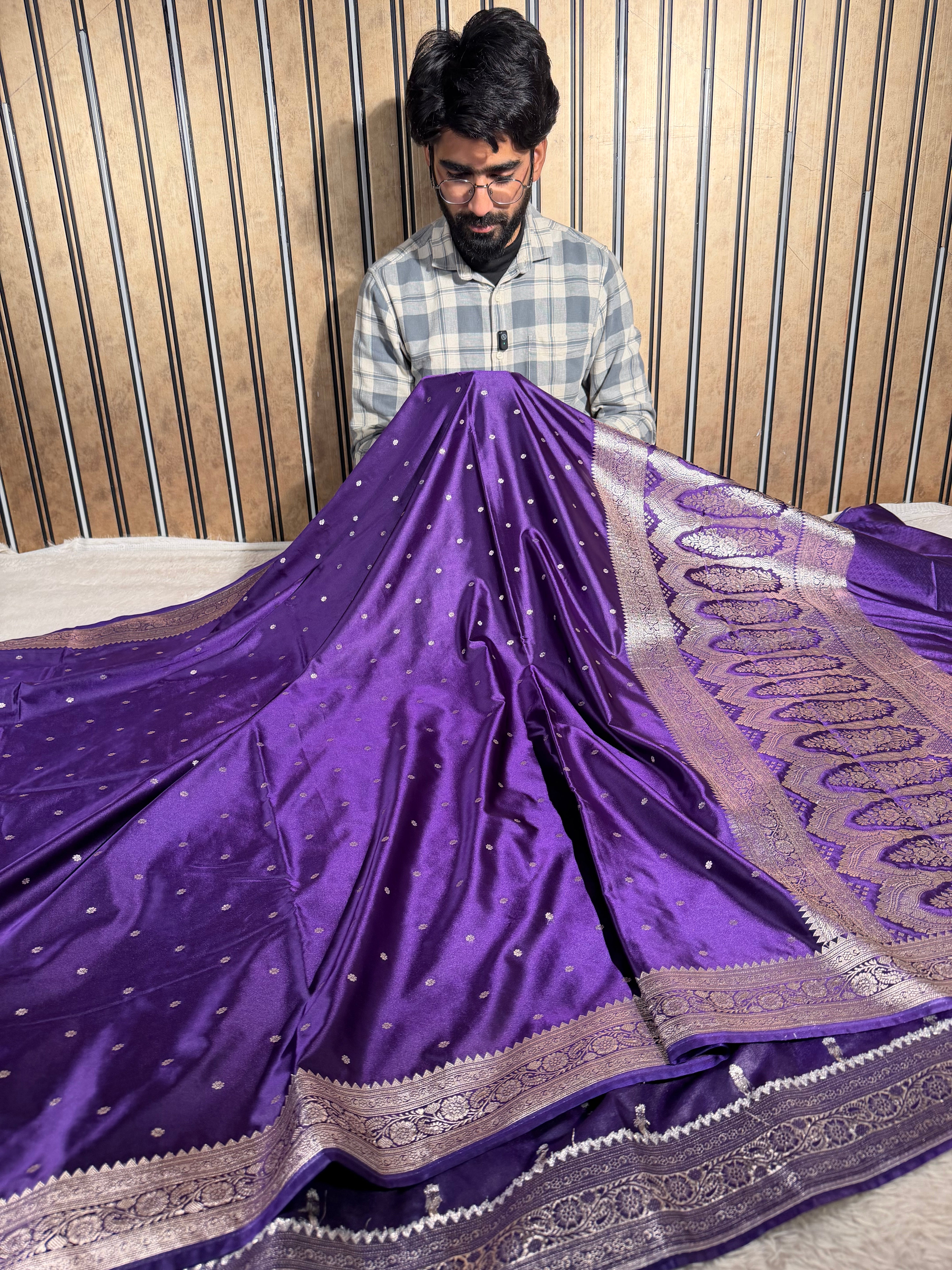 Bright Purple Mashru Katan Silk Eccentric Banarasi Saree