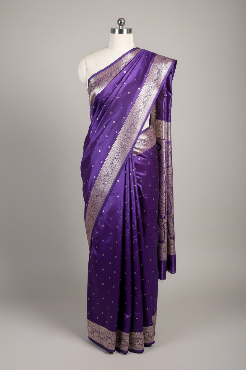 Bright Purple Mashru Katan Silk Eccentric Banarasi Saree