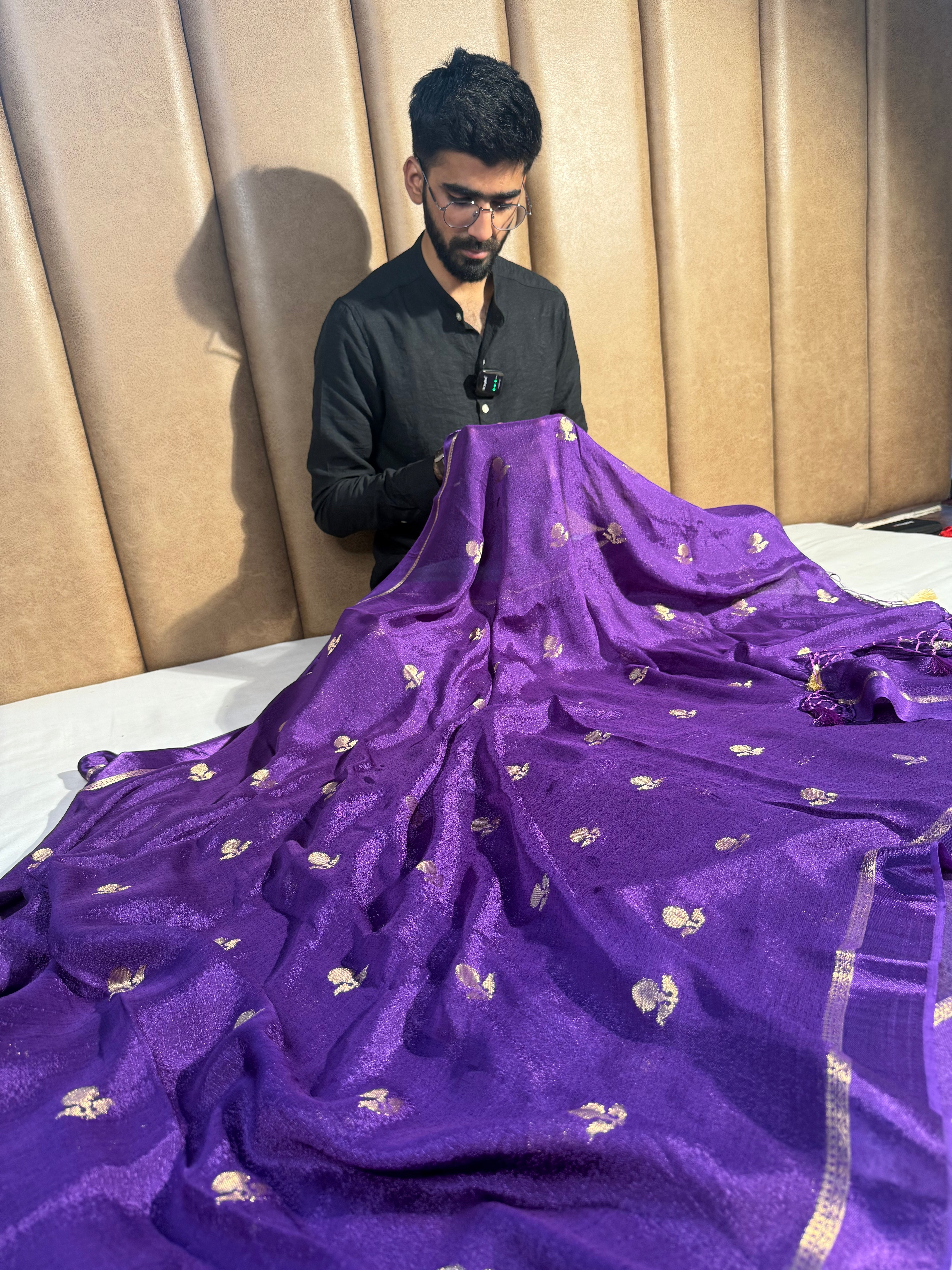 Bright Purple Premium Viscose Georgette Banarasi Saree