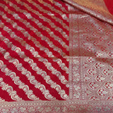 Bright Red Aada Design Munga Silk Saree