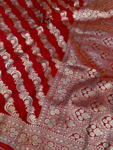 Bright Red Aada Design Munga Silk Saree