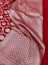 Bright Red Jaal Munga Silk Banarasi Saree