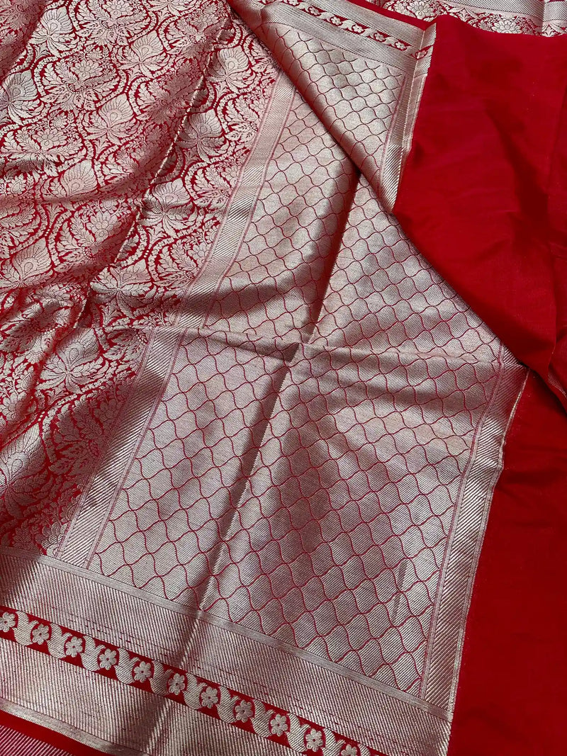 Bright Red Semi Katan Silk Saree