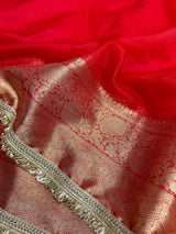 Bright Red Shade Organza Silk Designer Saree