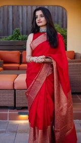 Bright Red Shade Warm Silk Banarasi Saree