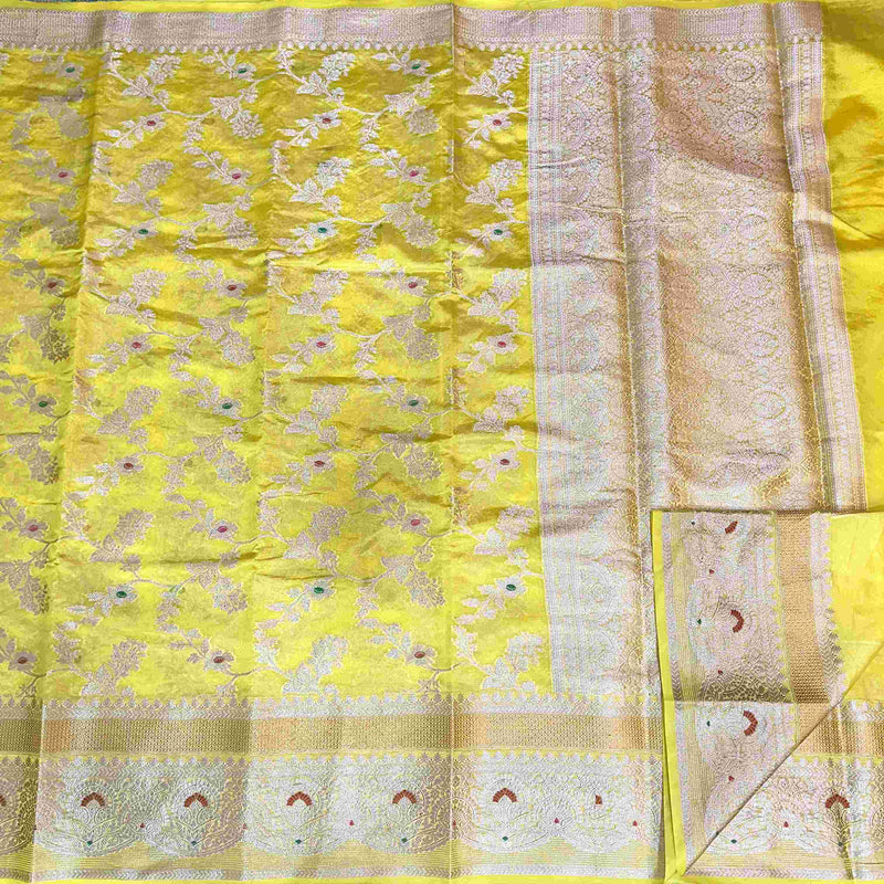 Light Yellow Chinia Silk Banarasi Saree