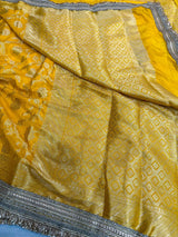 Bright Yellow Crepe Georgette Floral Banarasi Saree