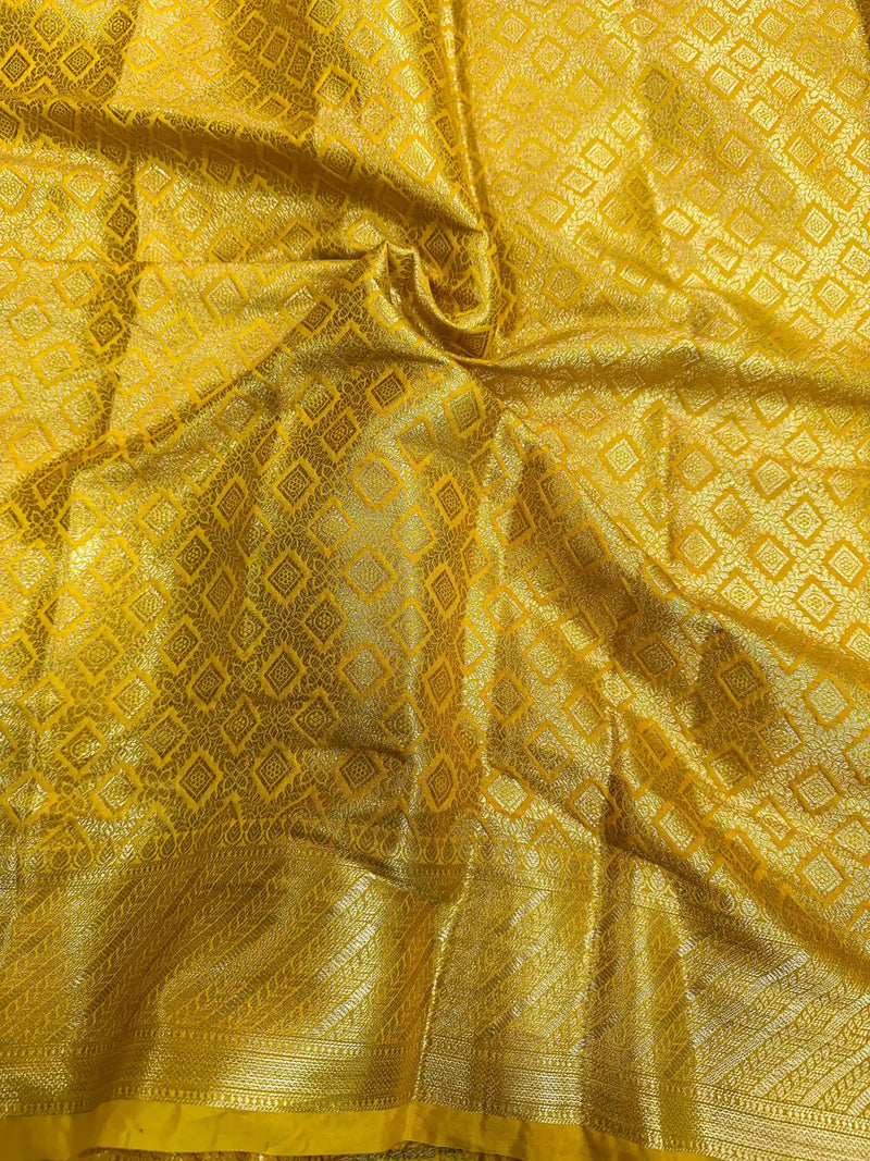 Bright Yellow Crepe Georgette Floral Banarasi Saree