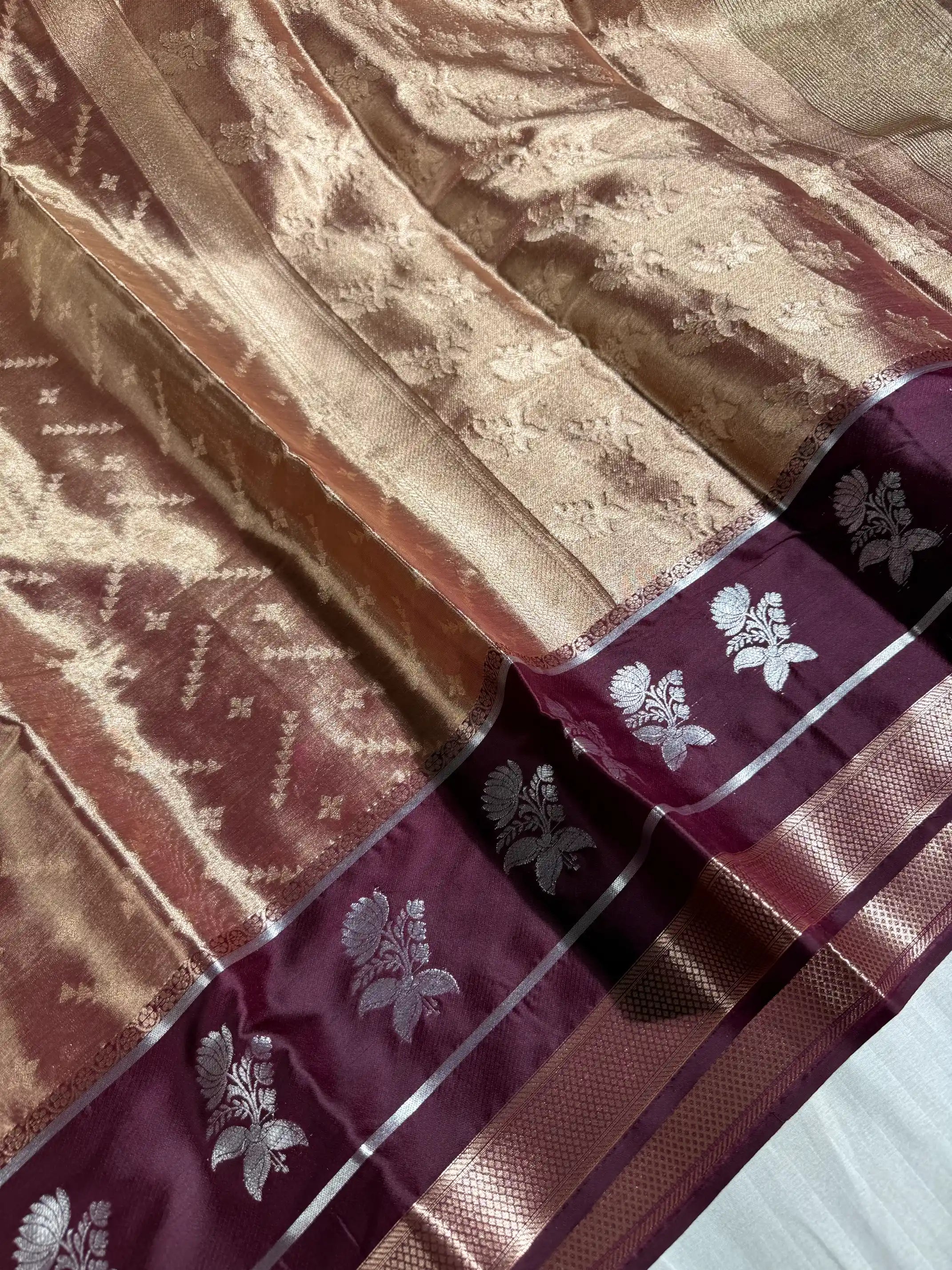 Bright copper kathan tissue silk Banarasi saree