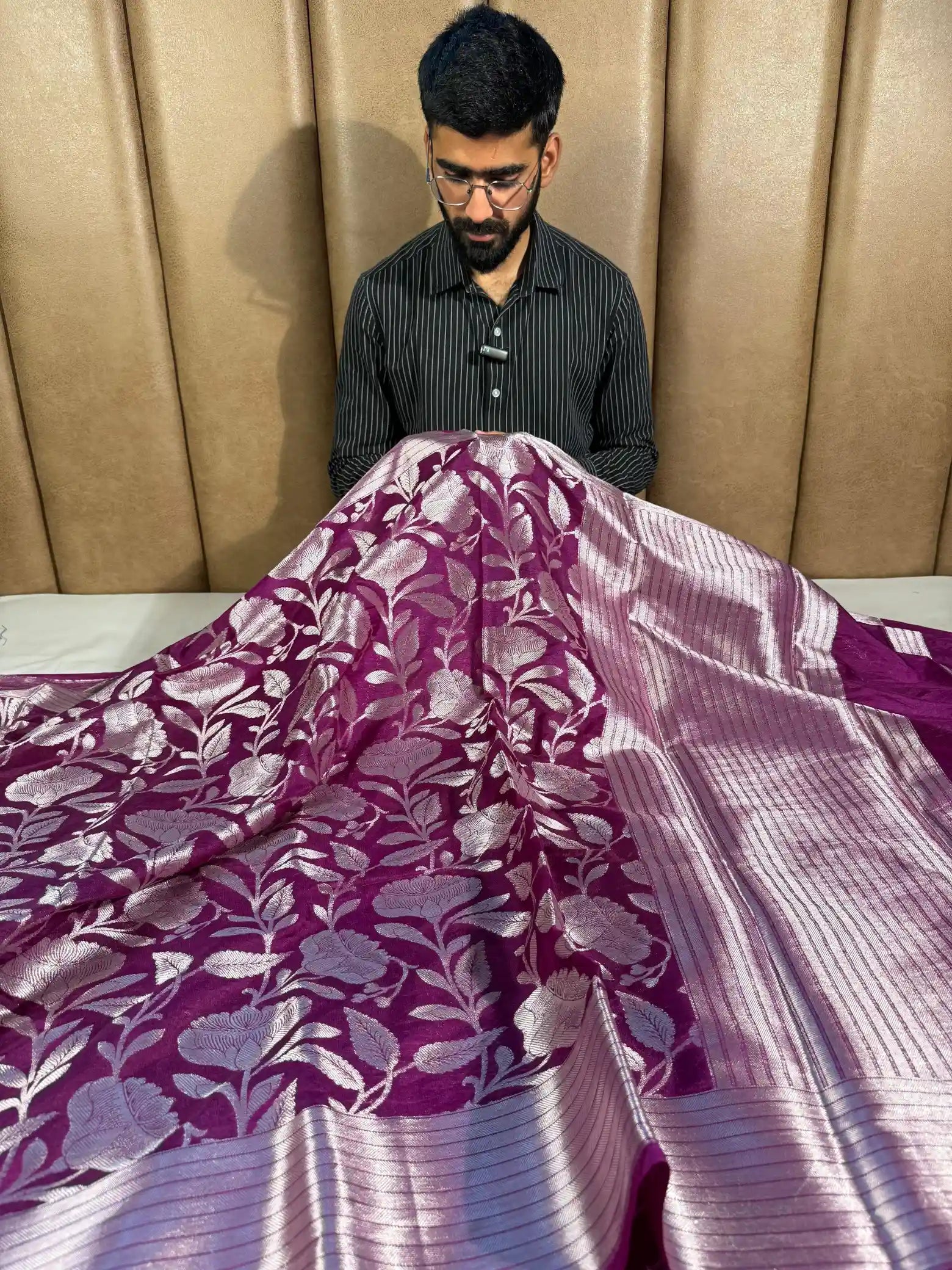 Bright purple semi Katan traditional Banarasi saree