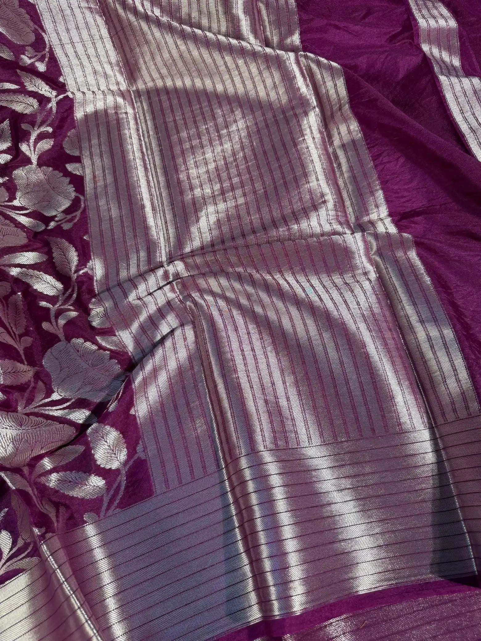 Bright purple semi Katan traditional Banarasi saree