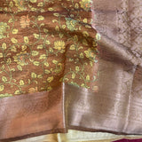 Brown Crush Tissue Kalamkari saree