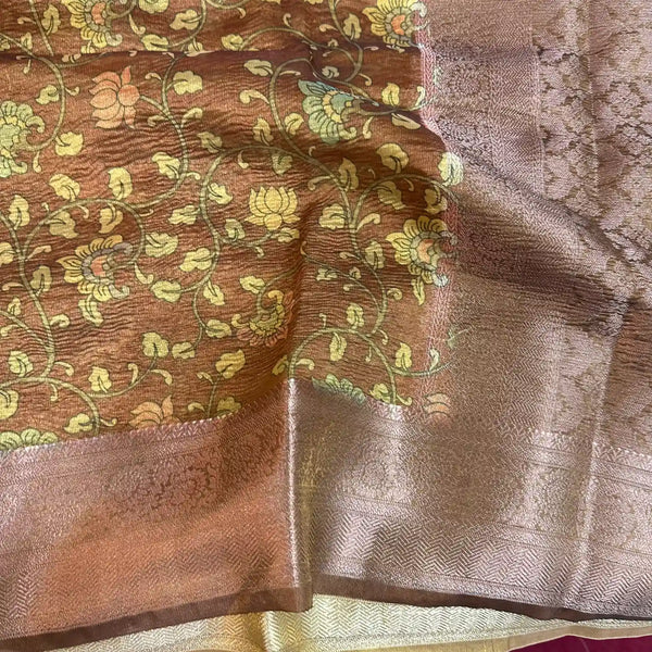 Brown Crush Tissue Kalamkari Saree