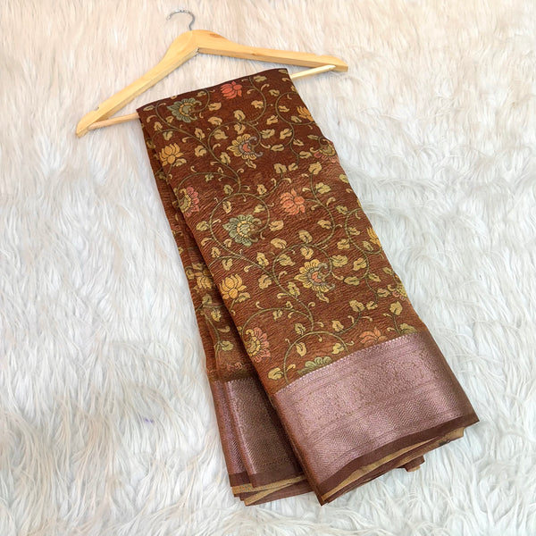 Brown Crush Tissue Kalamkari saree