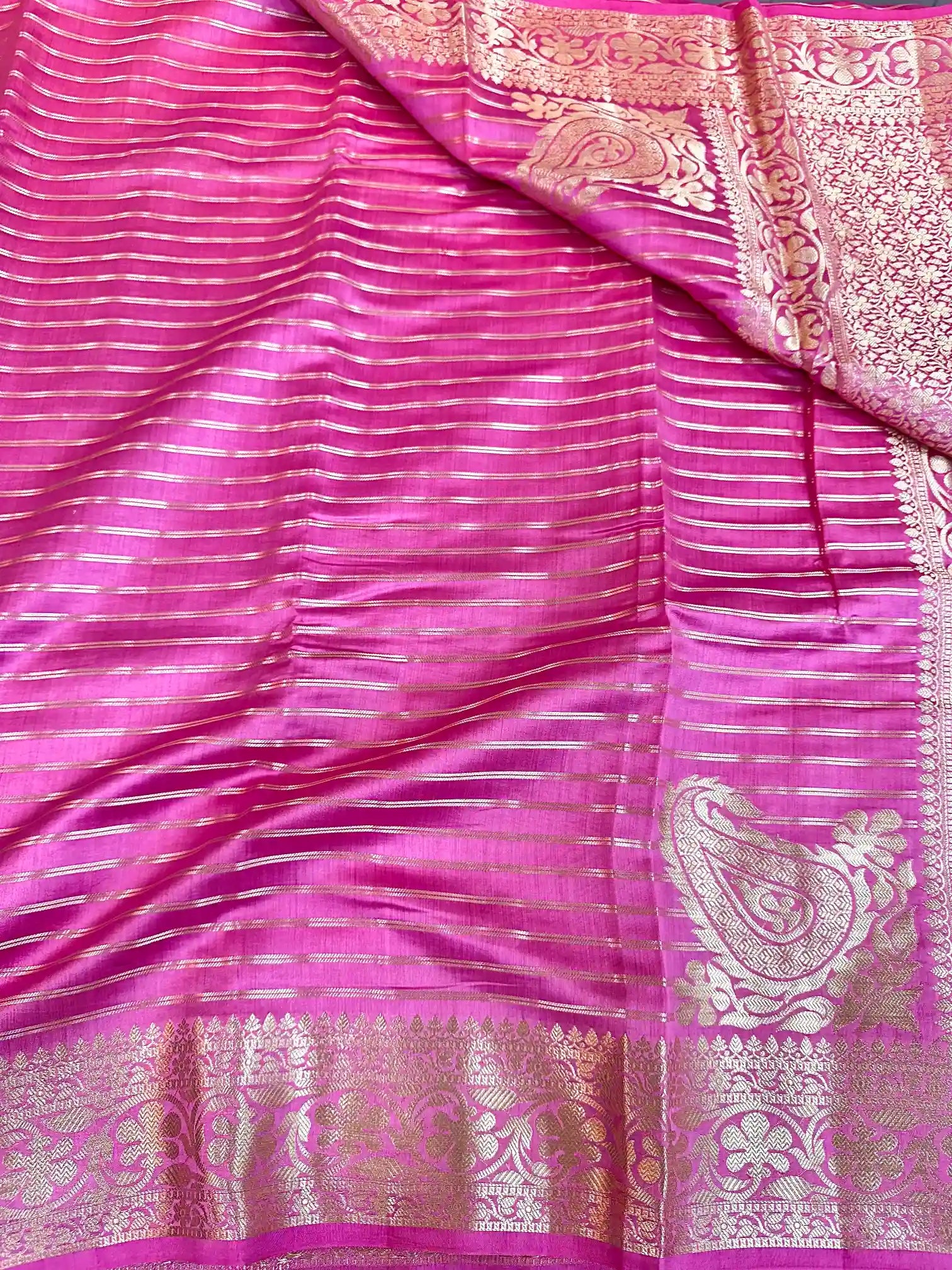 Bubtle Pink Striped Pure Chiniya Silk Banarasi Saree