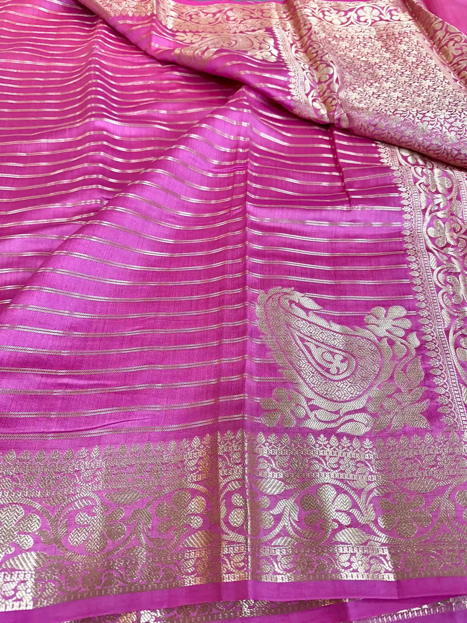Bubtle Pink Striped Pure Chiniya Silk Banarasi Saree
