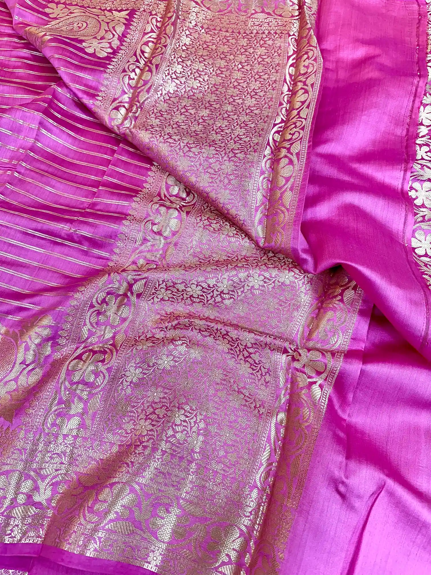 Bubtle Pink Striped Pure Chiniya Silk Banarasi Saree
