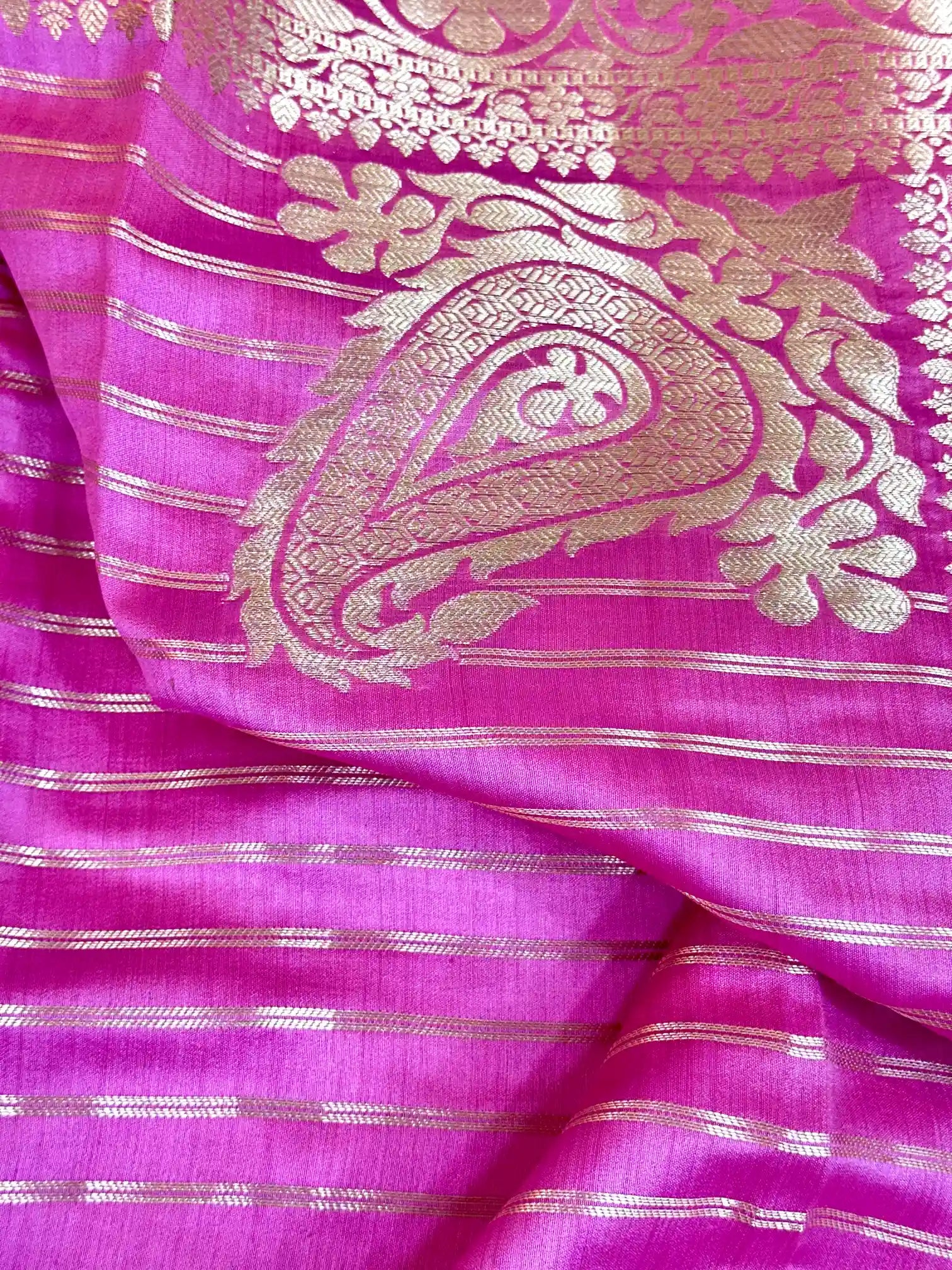 Bubtle Pink Striped Pure Chiniya Silk Banarasi Saree