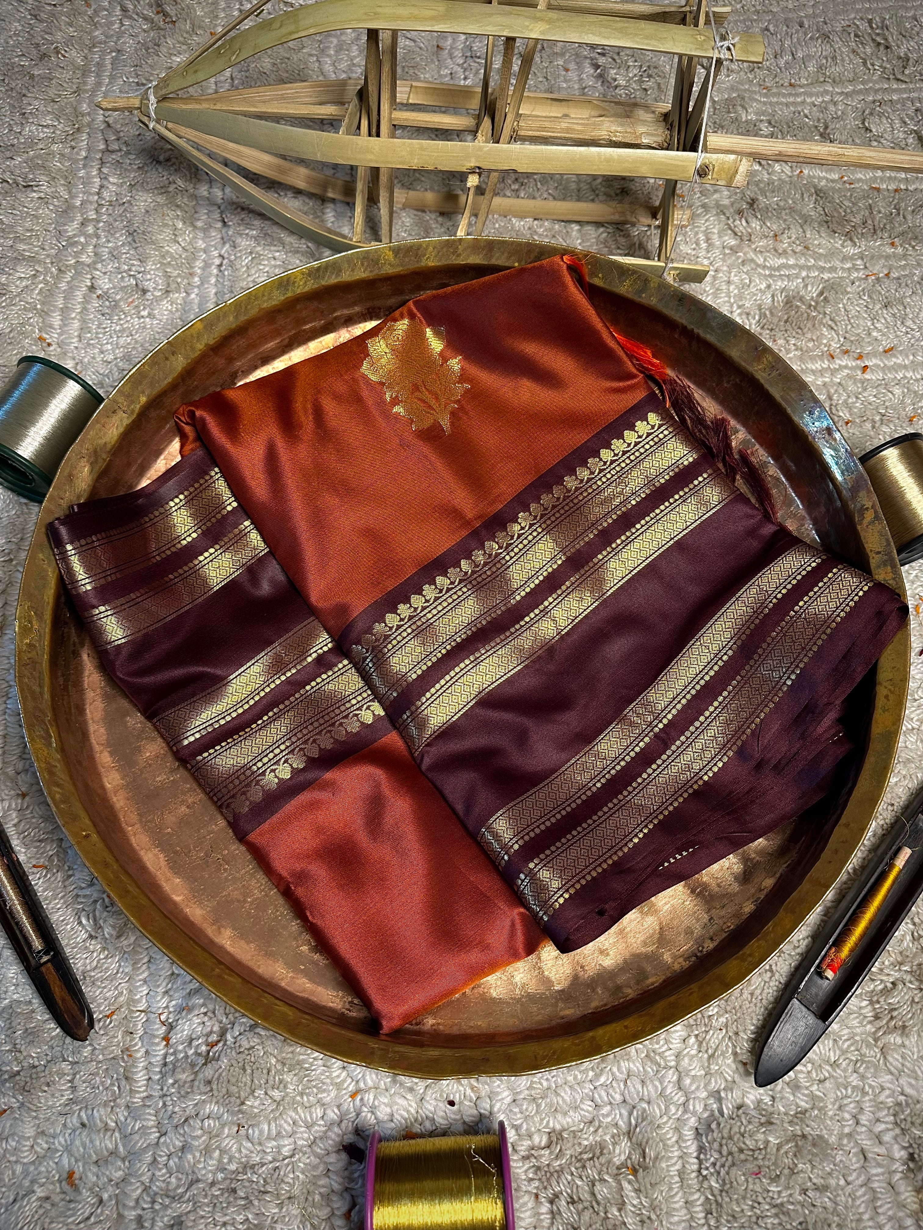 Burnt Orange Traditional Softsilk Banarasi Saree