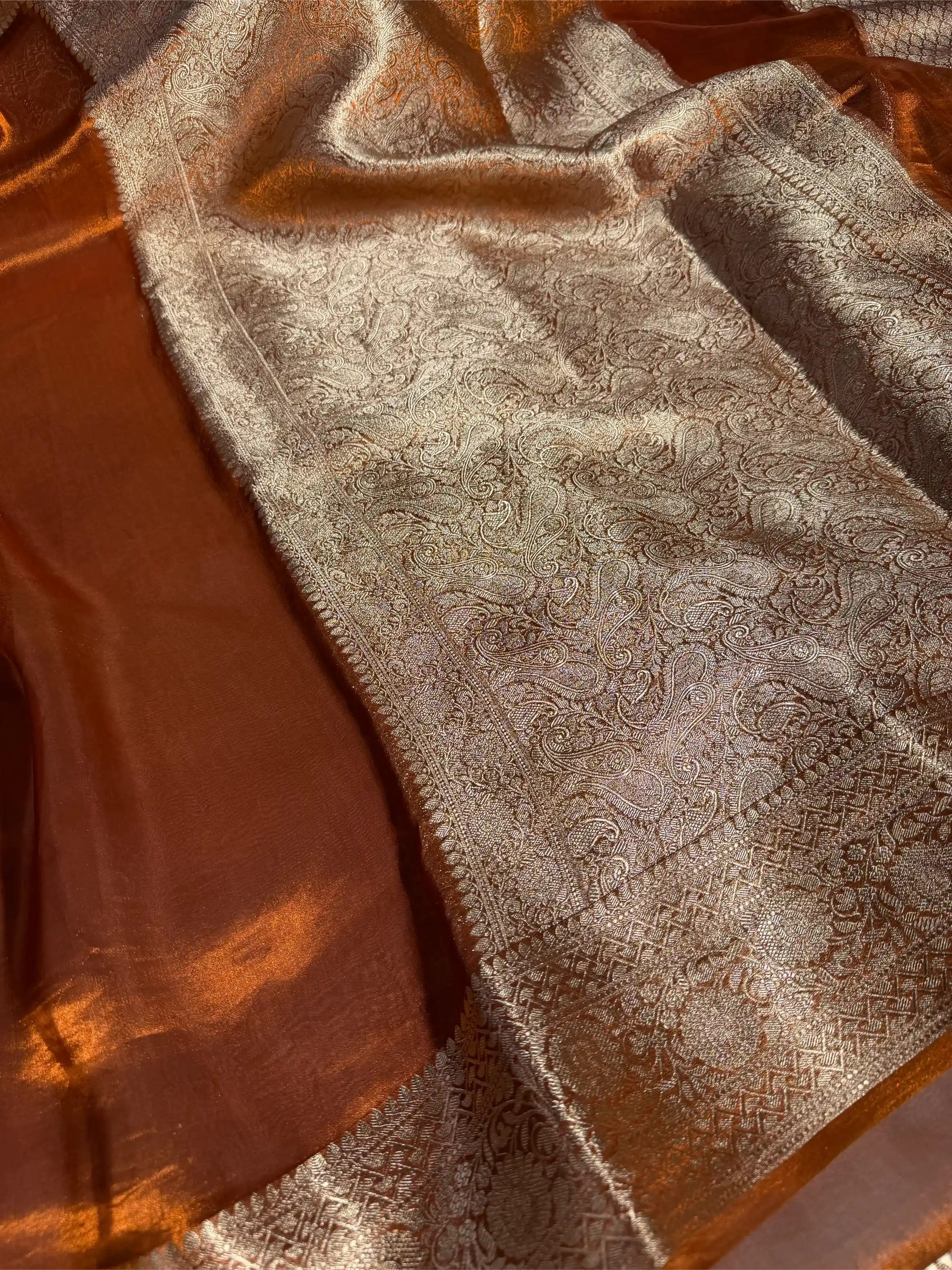 Burnt Orange Pure Tissue Silk Banarasi Saree