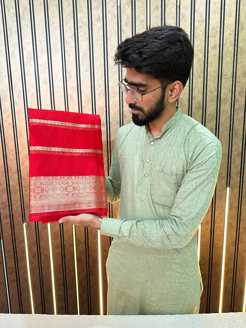 Red Organza Silk Traditional Banarasi Saree