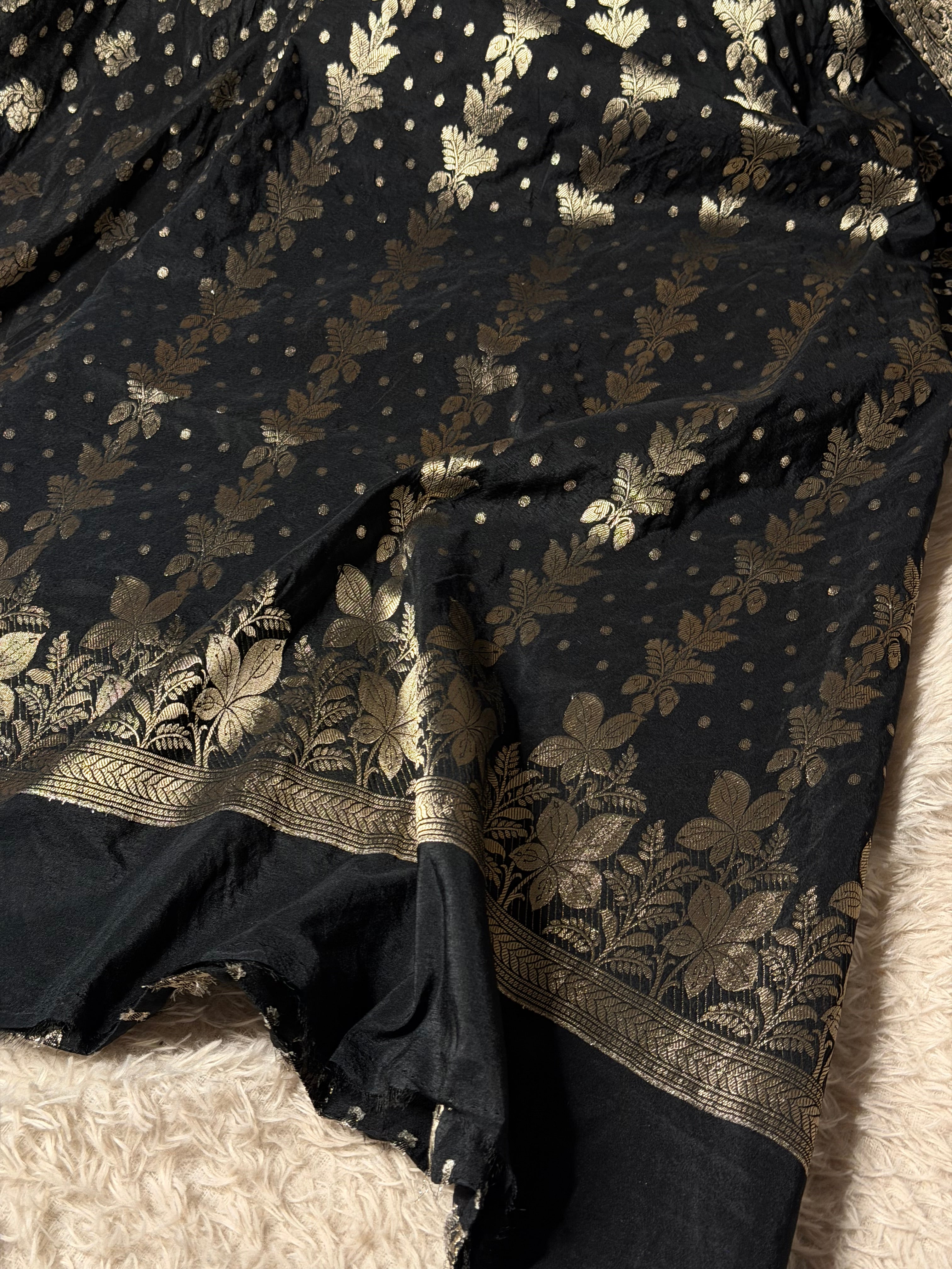 Jet black chinia silk 3 pcs banarasi suit