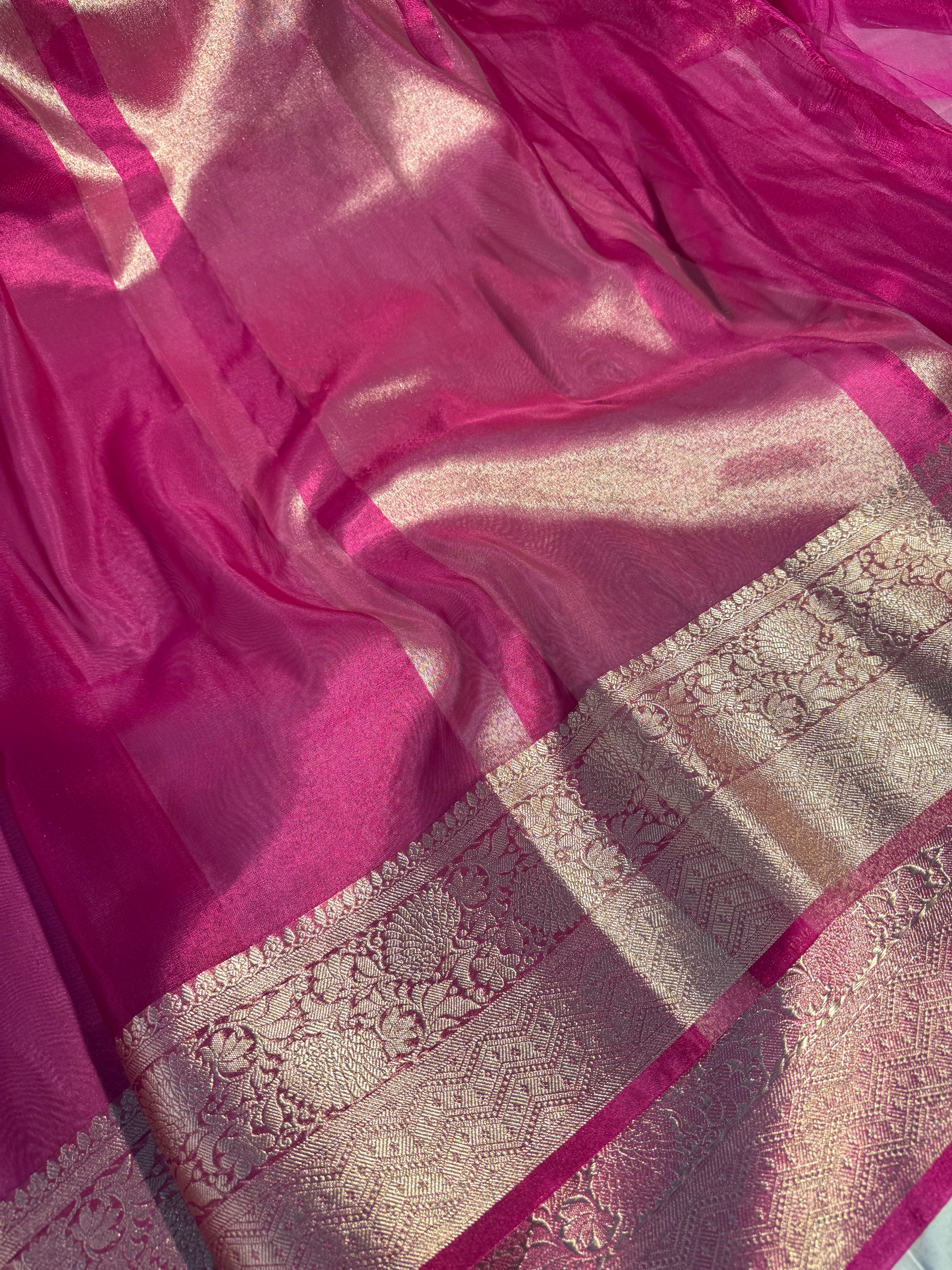 Rani Pink Soft Tissue Silk Banarasi Saree