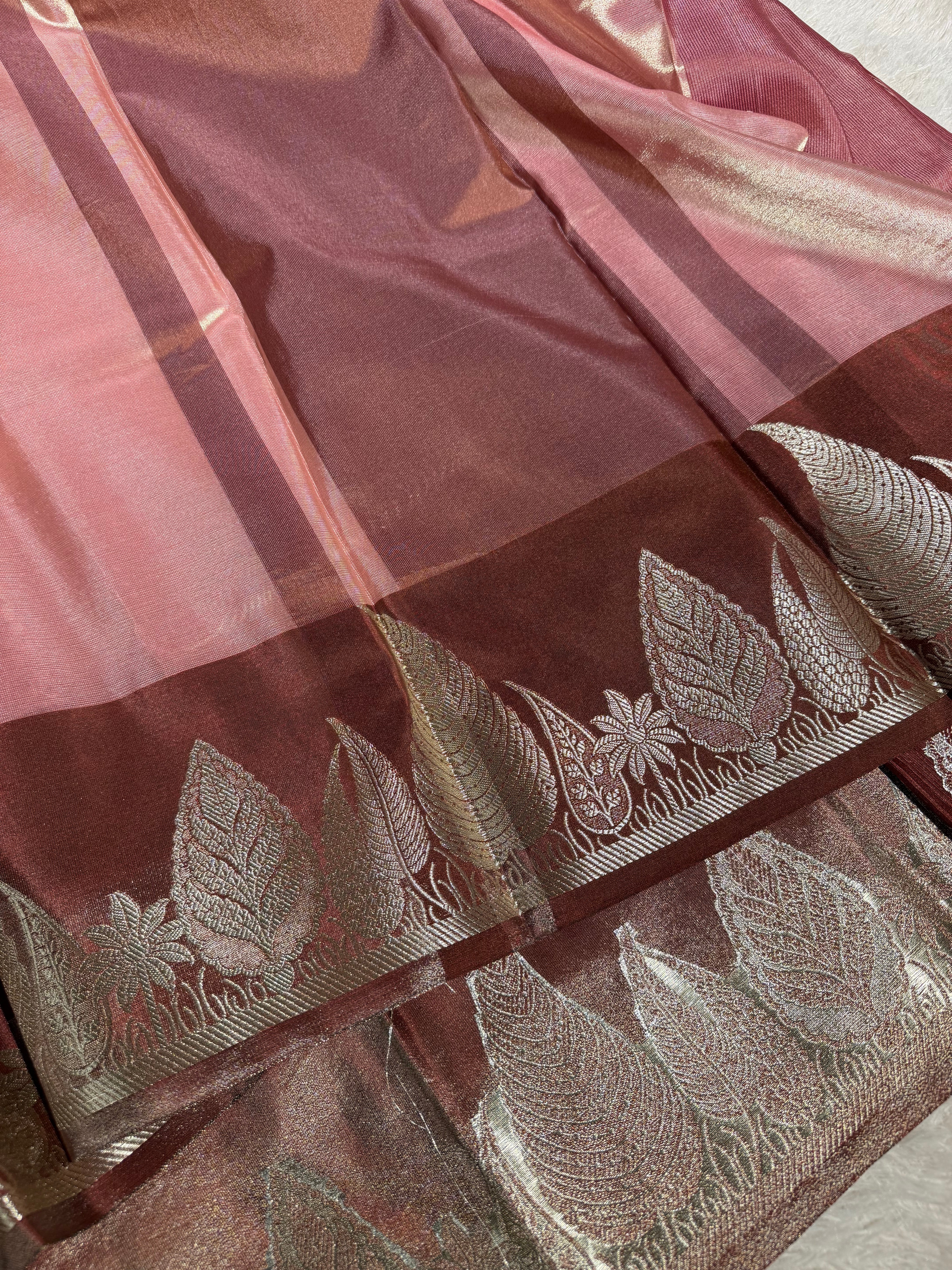 Mauve Pink Glass Tissue Heritage Banarasi Saree