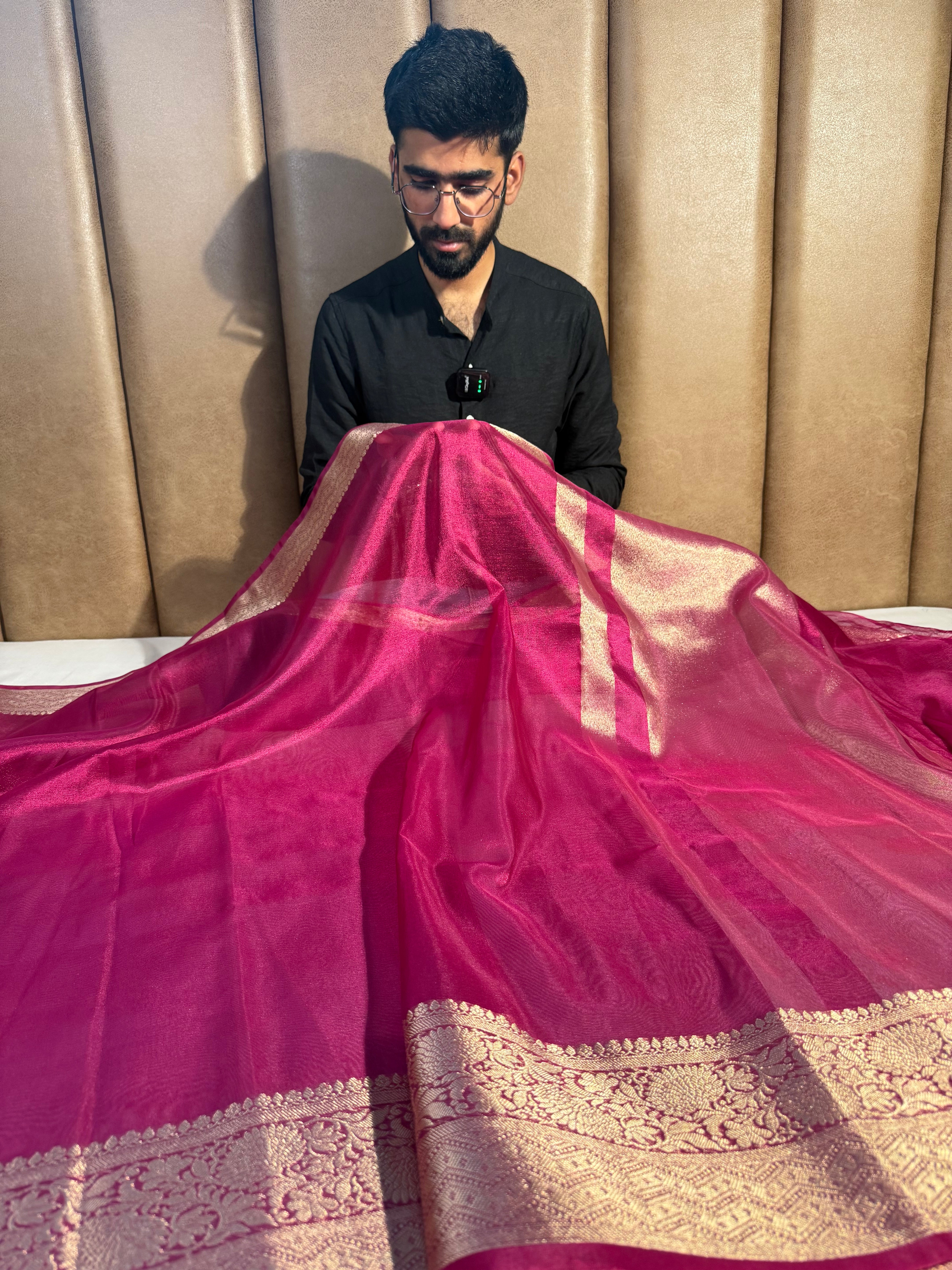 Rani Pink Soft Tissue Silk Banarasi Saree