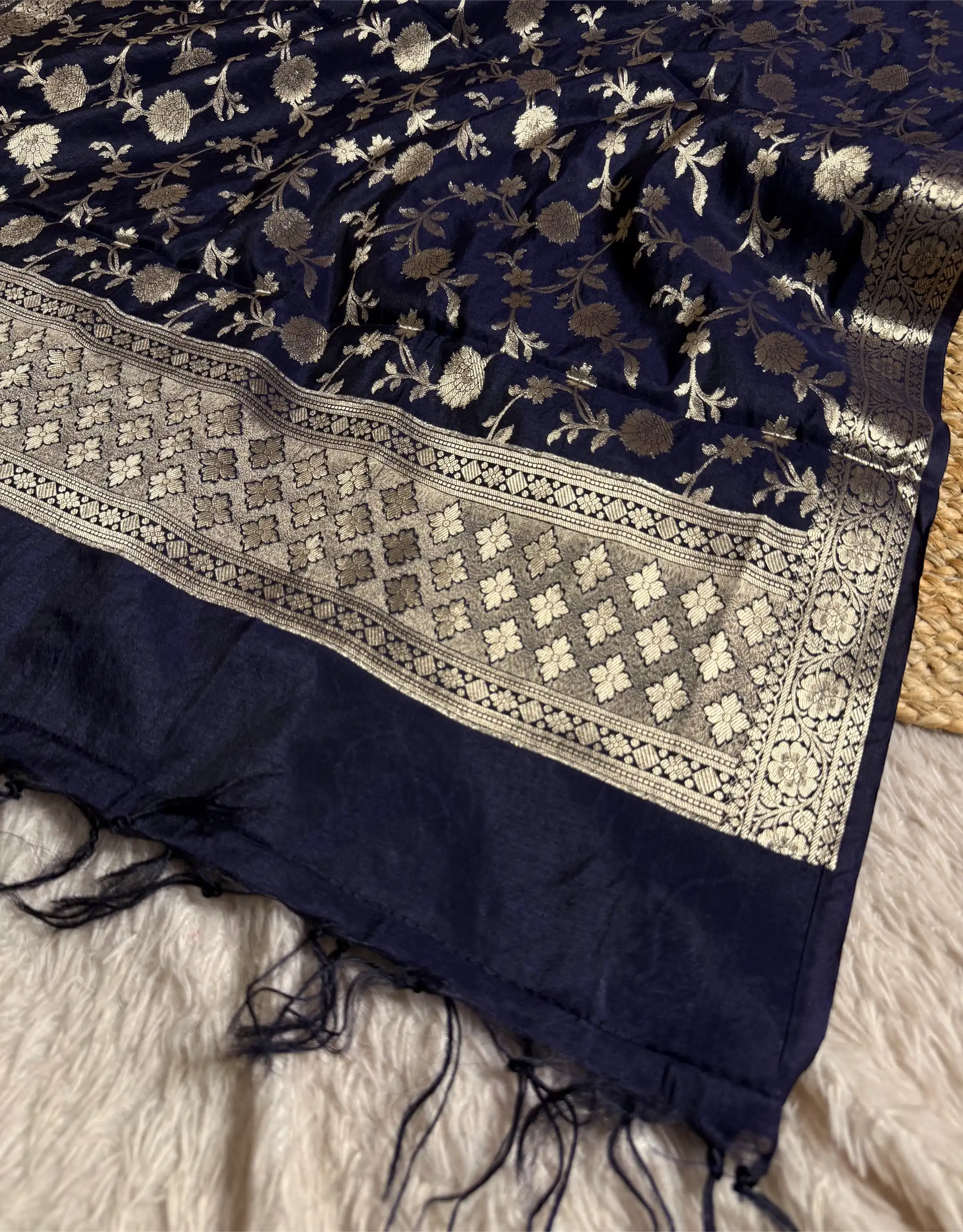 Navy Blue chinia silk 3 pcs banarasi suit
