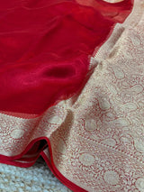 Carmine Red Pure Tissue Silk Banarasi Saree