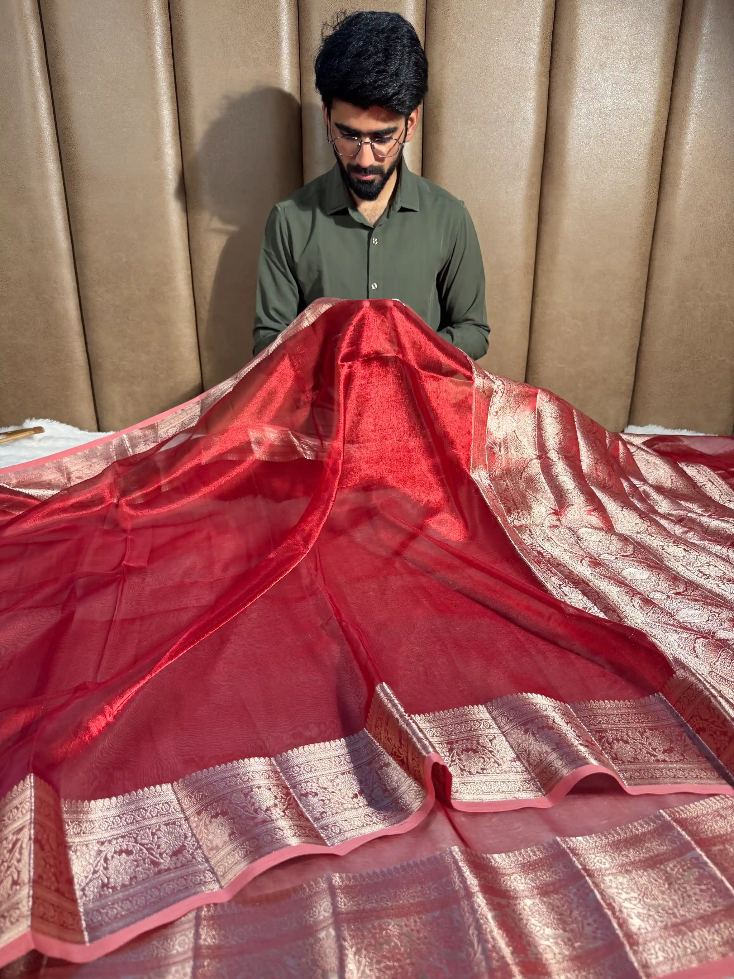 Carmine Red Pure Tissue Silk Intricate Banarasi Saree