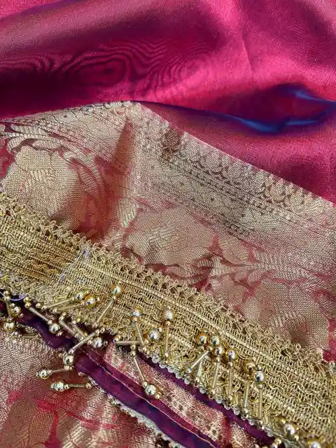 Carmine Red Maharani Tissue Silk Saree