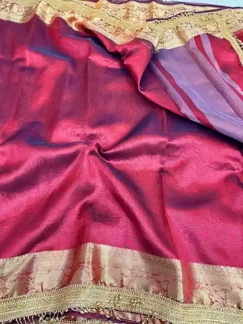 Carmine Red Maharani Tissue Silk Saree