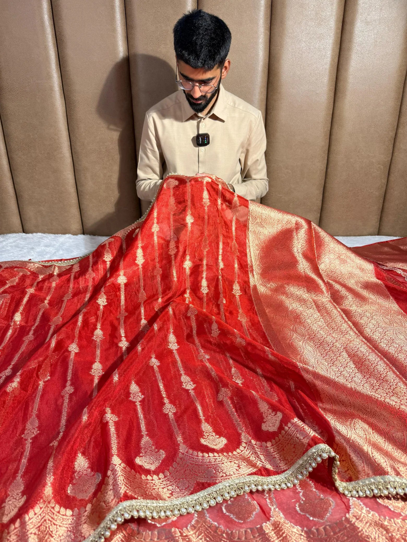 Carmine red exclusive soft tissue silk designer saree