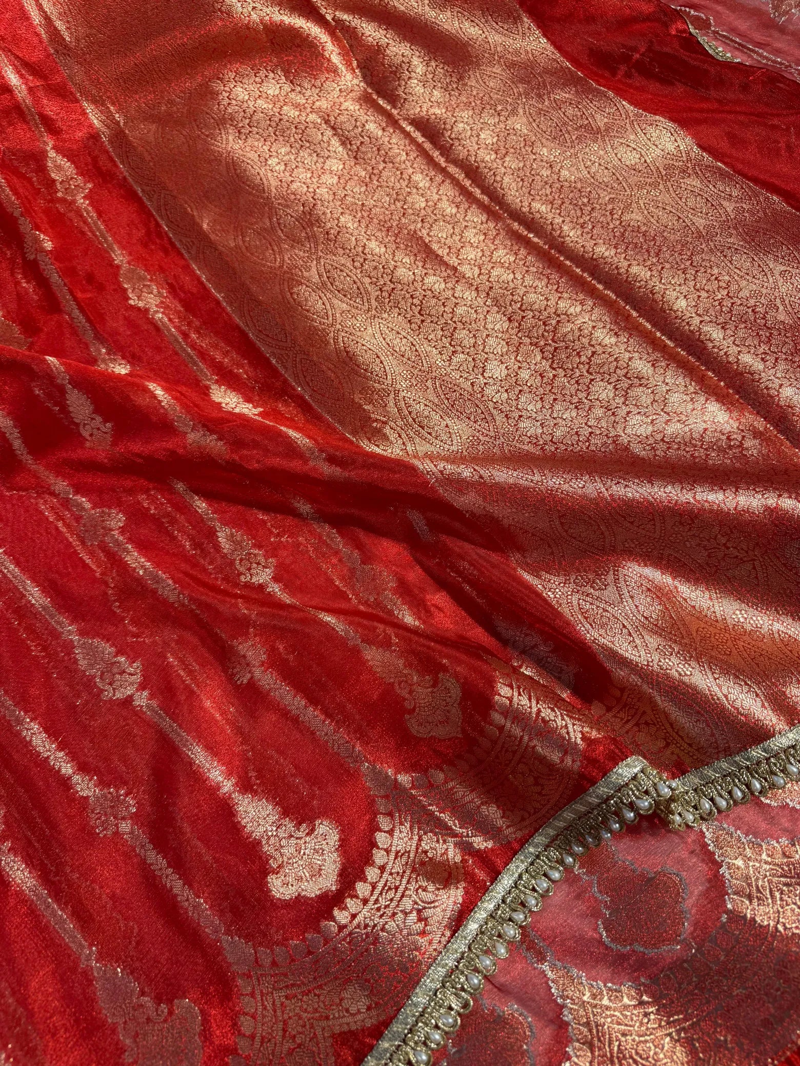 Carmine red exclusive soft tissue silk designer saree