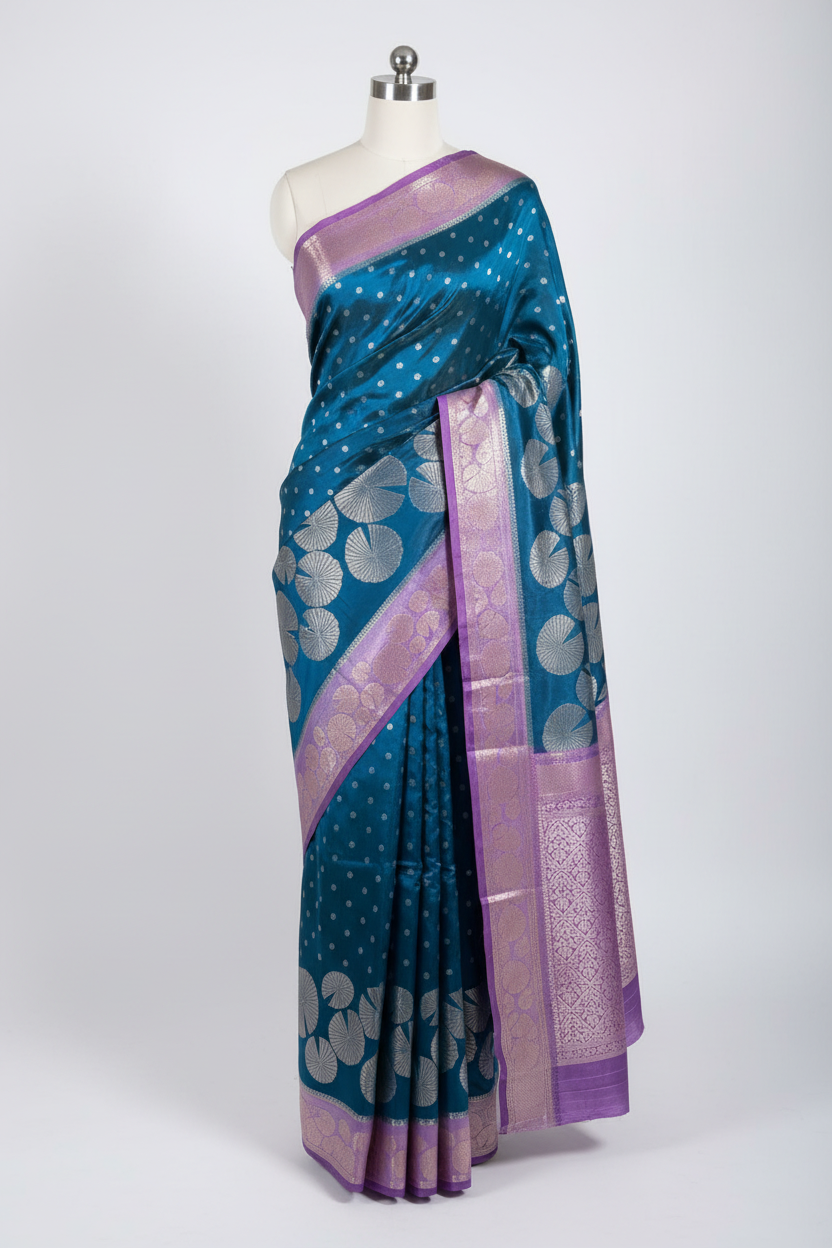 Cobalt Blue Chinia Silk Contemporary Banarasi Saree