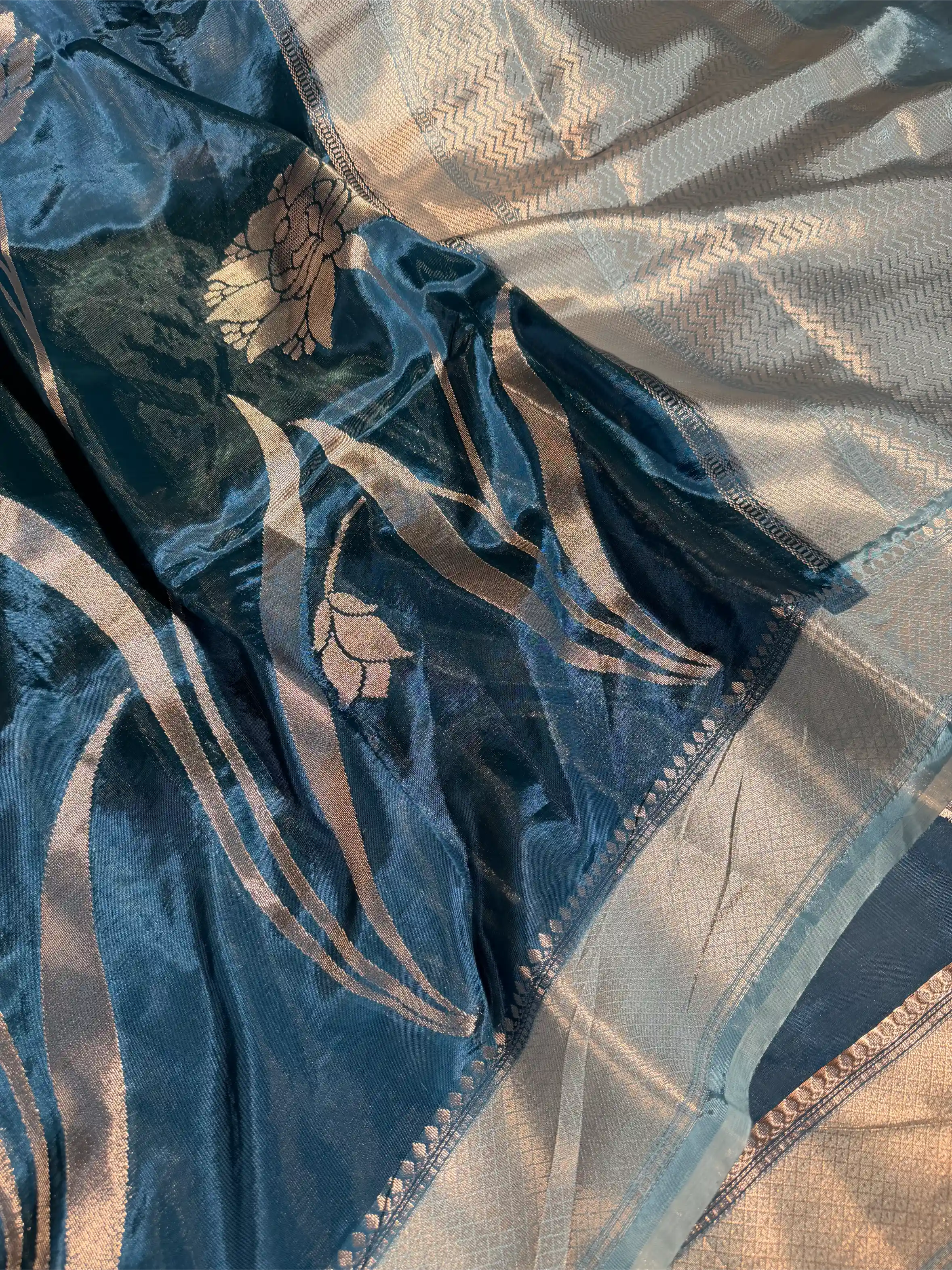 Cobalt Blue Banana Silk Heritage Weave Banarasi Saree